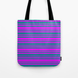 [ Thumbnail: Dark Cyan & Fuchsia Colored Lines/Stripes Pattern Tote Bag ]