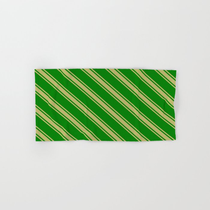 Green & Dark Khaki Colored Lines Pattern Hand & Bath Towel