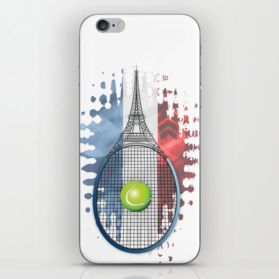 Racquet Eiffel Tower with French flag colors in background iPhone & iPod Skin