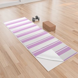 [ Thumbnail: Plum & White Colored Lined/Striped Pattern Yoga Towel ]