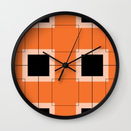 Black Hairline Squares in Orange Wall Clock
