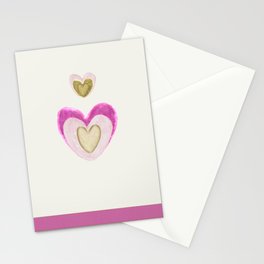 Gentle pink happiness. Two rainbow golden hearts. Stationery Card