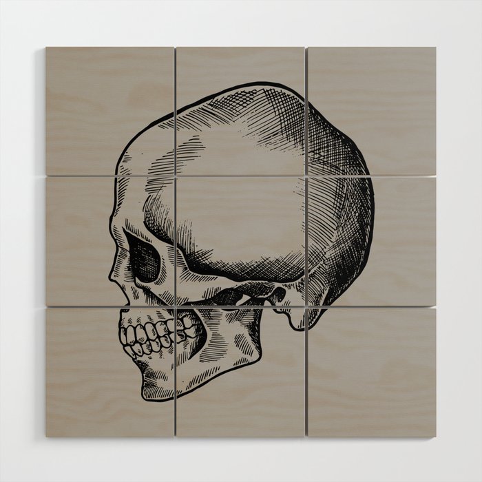 Skulls Horror Gothic Victorian Black Gray Grey Side Profile Wood Wall Art