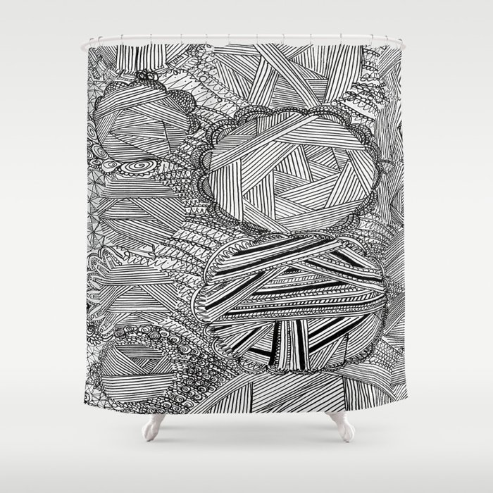 Geometric Lines Black and White Shower Curtain 