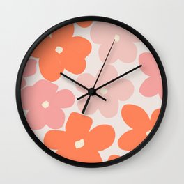 Groovy Daisy Flowers in Pastel Pink and Orange Hues Wall Clock