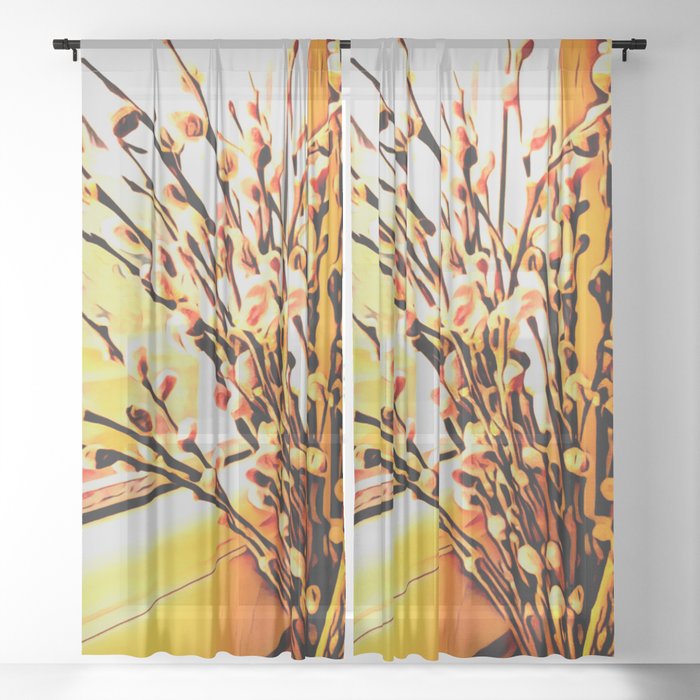 Goat willow at window Sheer Curtain