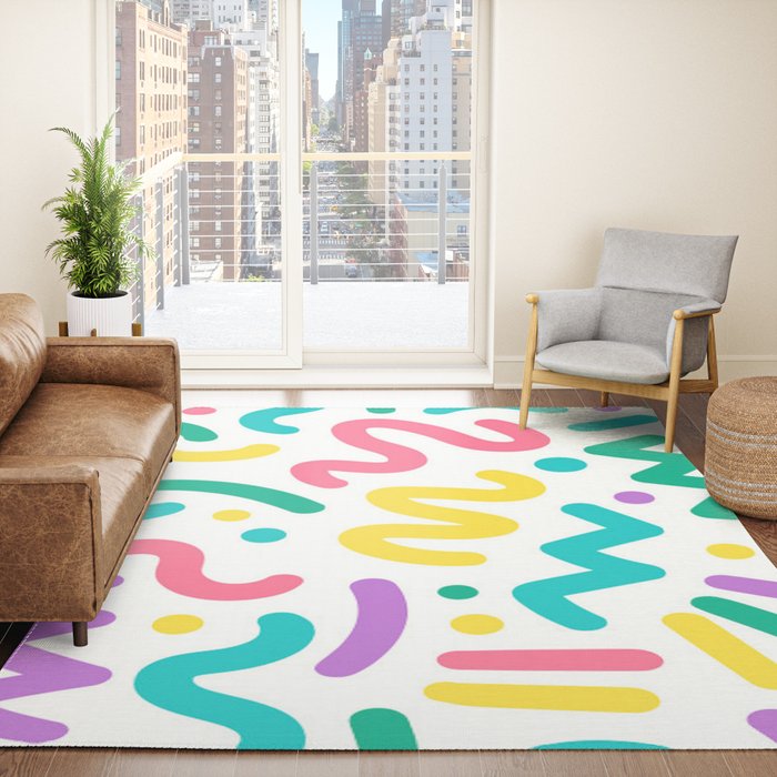 RETRO VINTAGE PASTEL SQUIGGLE PATTERN Rug by PATTERN FACTORY 