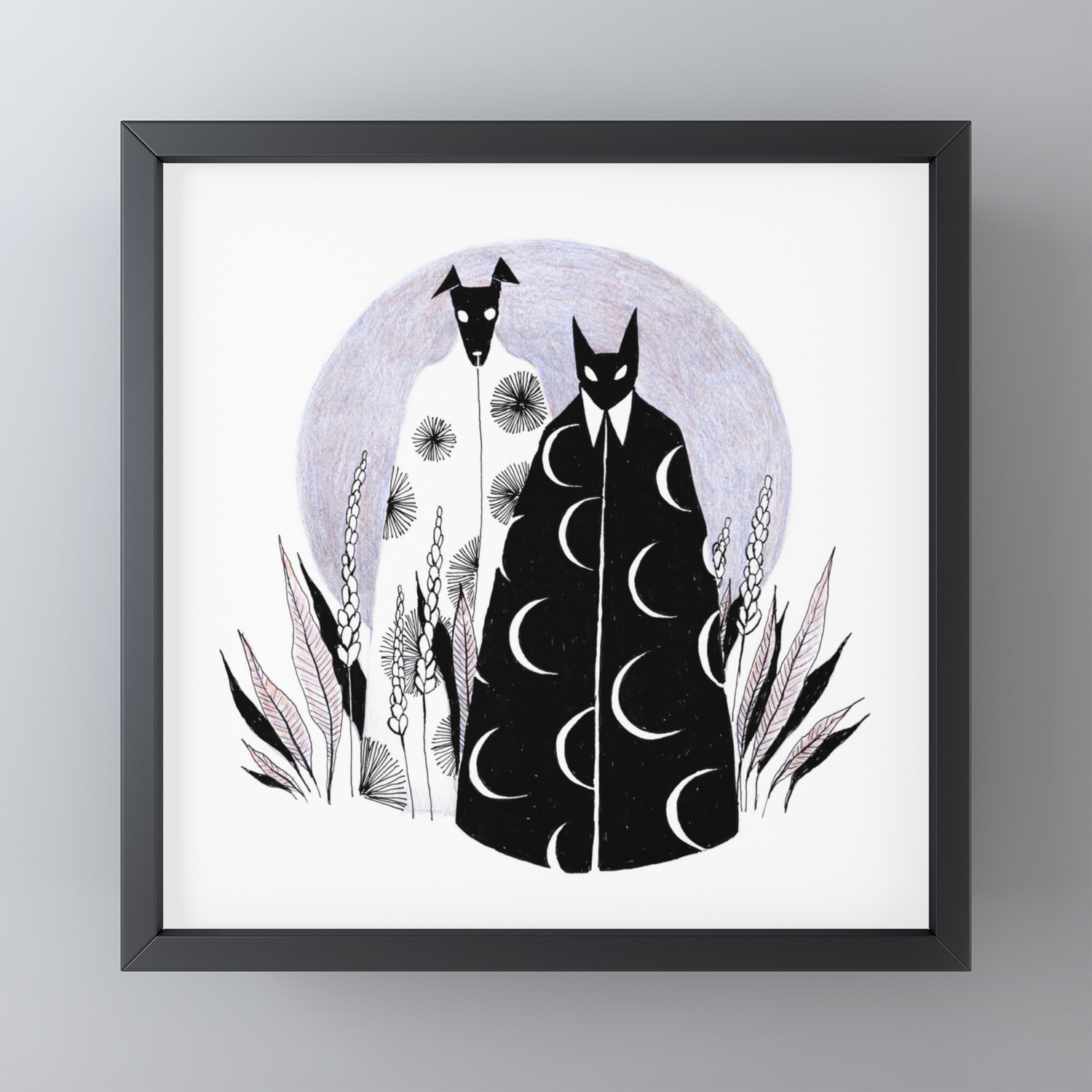 Moon Cat And Sun Dog Framed Mini Art Print By Ullathynell Society6