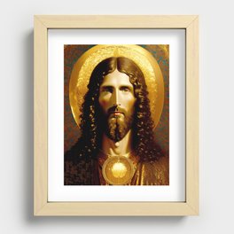 Golden Jesus portrait - classic iconic depiction Recessed Framed Print