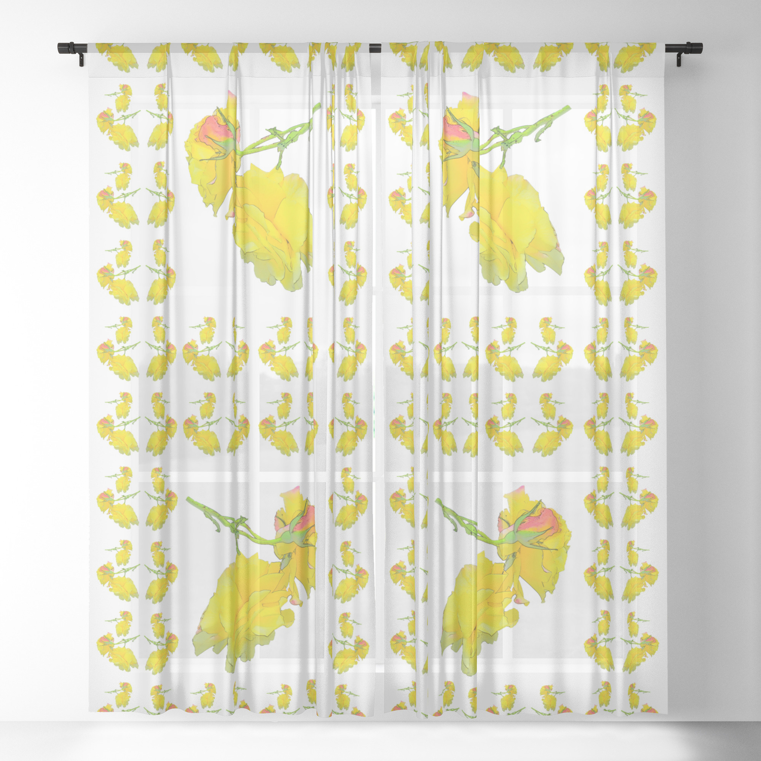 Yellow Rose Fabric Sheer Curtain By Jondelorme Society6