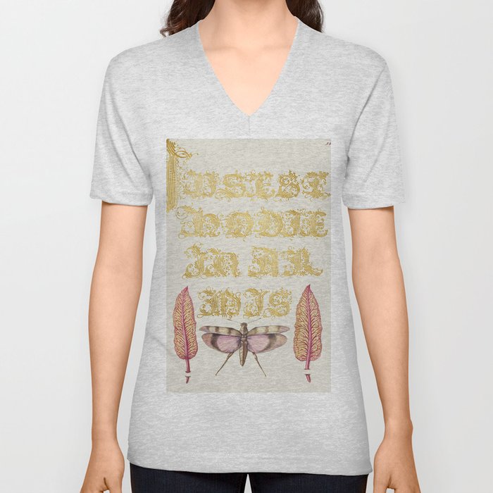 Chard Leaves and Red Winged Grasshopper from Mira Calligraphiae Monumenta or The Model Book of Calligraphy V Neck T Shirt