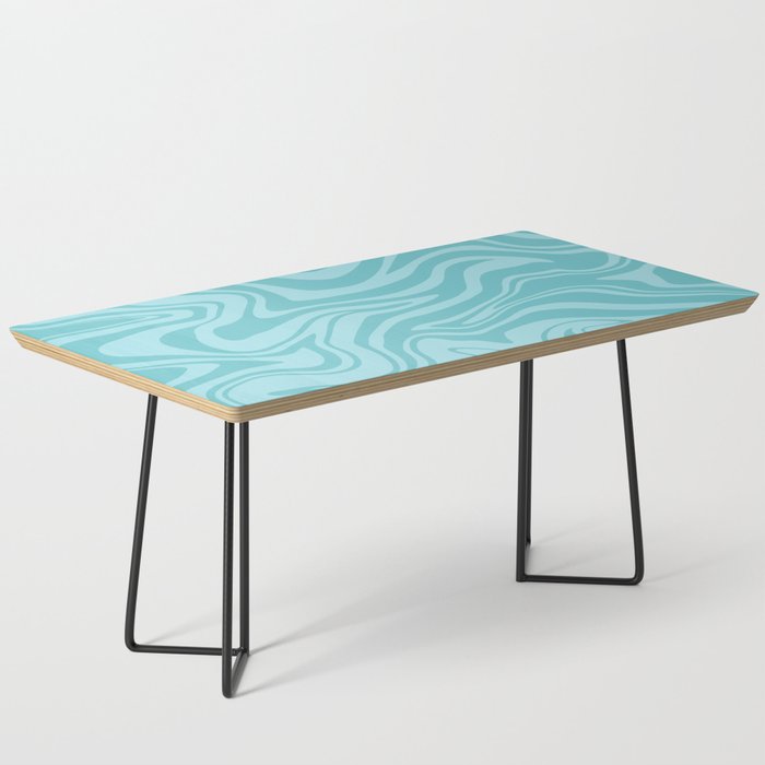 Abstract Modern Melting Ocean, Liquid Sea Waves Swirl, Marbled Pattern in Light Pastel Aqua Blue Coffee Table