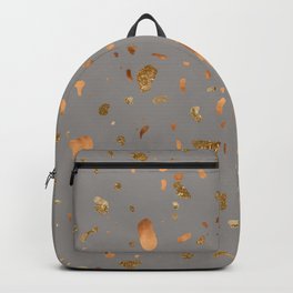 Elegant gray terrazzo with gold and copper spots Backpack | Scandi, Graphicdesign, Pattern, Mosaic, Modern, Hygge, Vintage, Surface, Gold, Luxury 