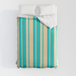 [ Thumbnail: Beige & Dark Turquoise Colored Striped/Lined Pattern Duvet Cover ]