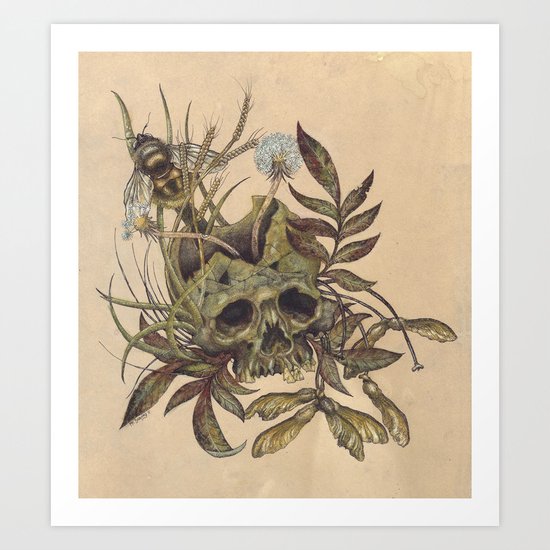Skull with Weeds. Art Print