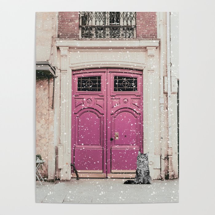 Romantic Pink Door Snowy Photography Poster