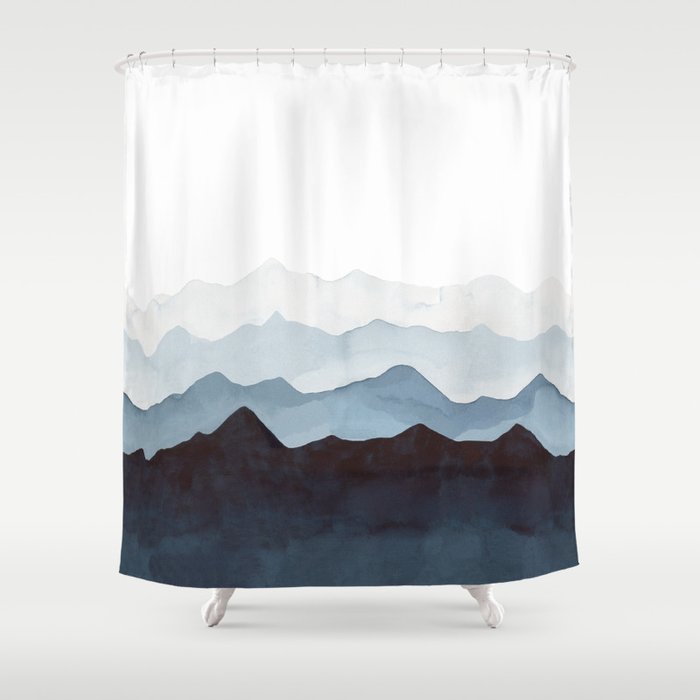 Indigo Mountains Landscape Shower Curtain