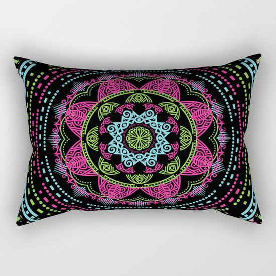 Mandala Energy in Neon Rectangular Pillow