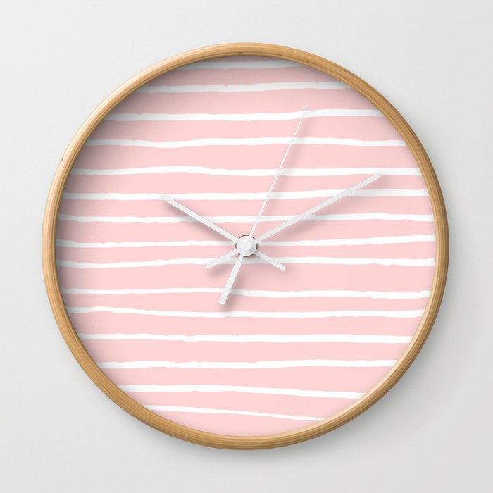 White lines on blush Wall Clock