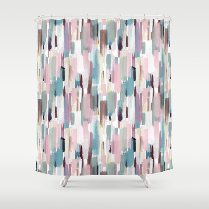 Color Brushstrokes Pastel Pink Blue Shower Curtain by Ninola