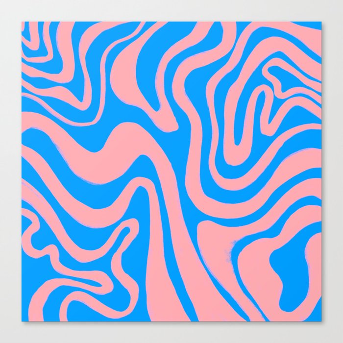 Bright 60s 70s Memphis Liquid Swirl in Pink + Blue Canvas Print