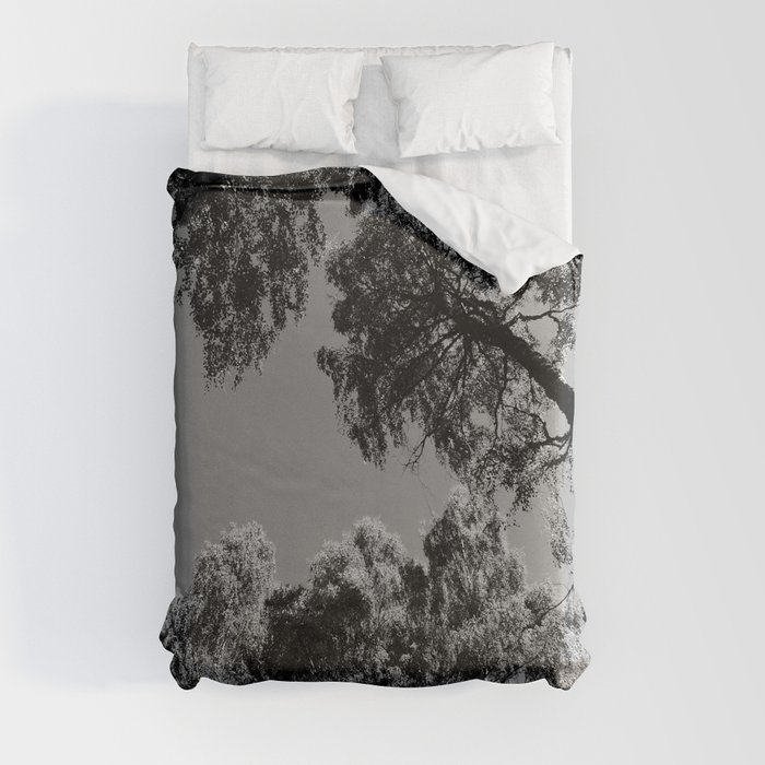 Scottish Highlands Summer Tree Canopy, in Black and White. Duvet Cover