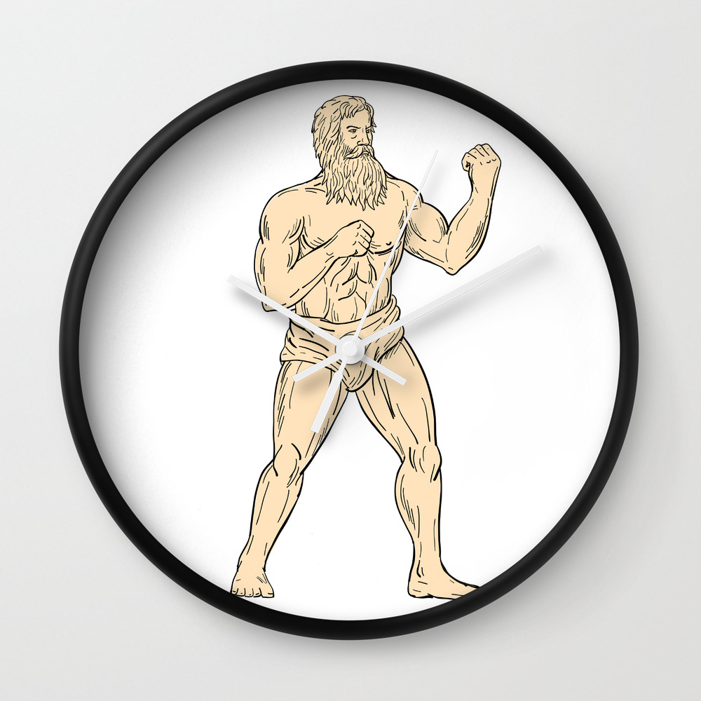 Hercules In Boxer Fighting Stance Drawing Color Wall Clock By Patrimonio Society6
