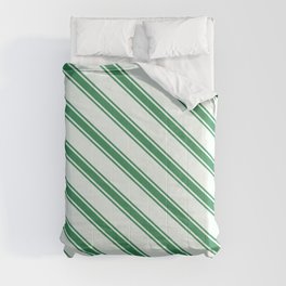[ Thumbnail: Mint Cream & Sea Green Colored Lined/Striped Pattern Comforter ]