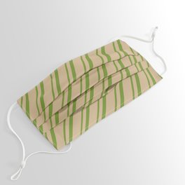 [ Thumbnail: Green & Tan Colored Lined/Striped Pattern Face Mask ]