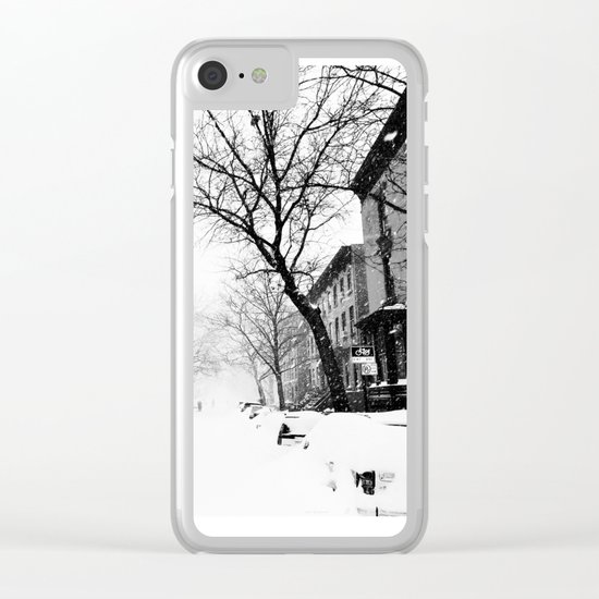 New York City At Snow Time Black and White Clear iPhone Case