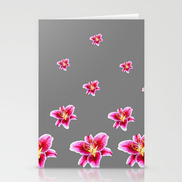 STRAWBERRY COLORED ASIAN LILIES GREY ART Stationery Cards