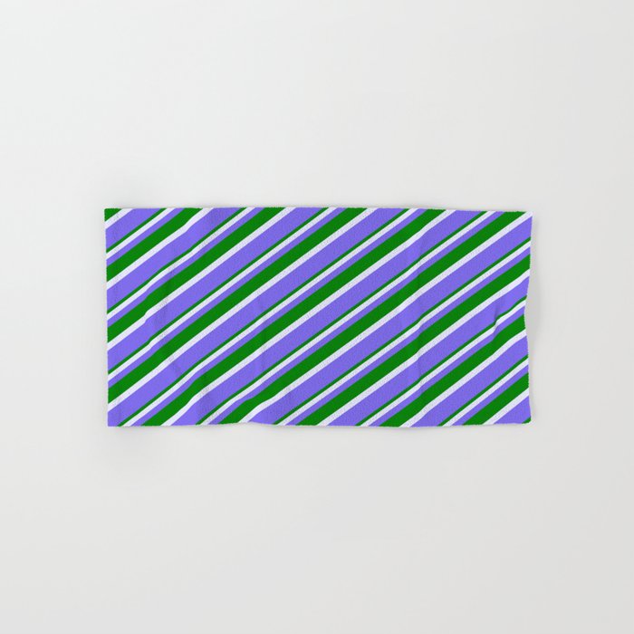 Lavender, Medium Slate Blue & Green Colored Lines Pattern Hand & Bath Towel