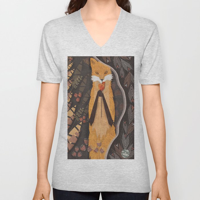 Fox and candy bird V Neck T Shirt