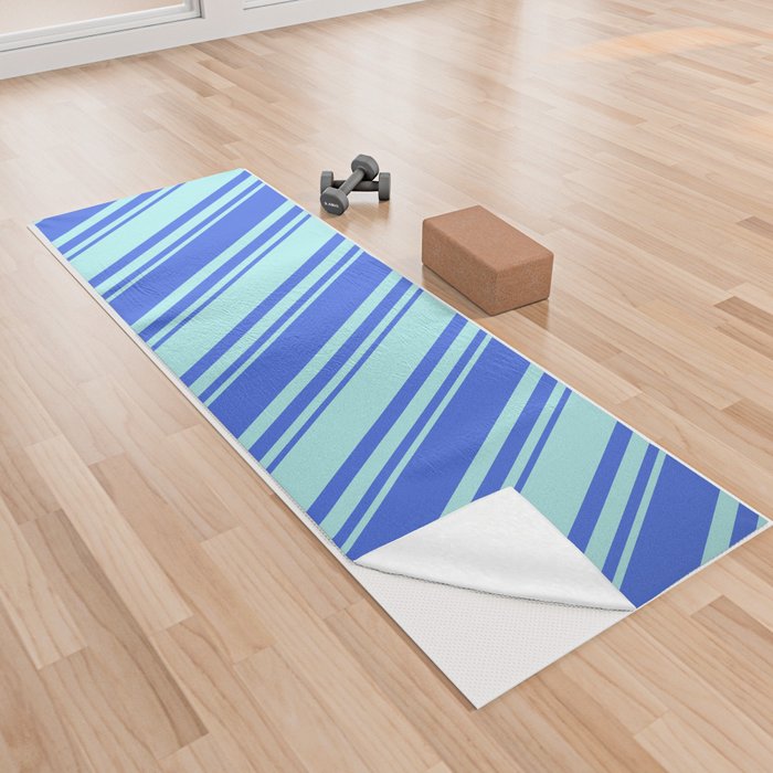 Royal Blue & Turquoise Colored Lined/Striped Pattern Yoga Towel