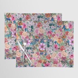 Cute Butterflies pattern with colorful flowers  Placemat