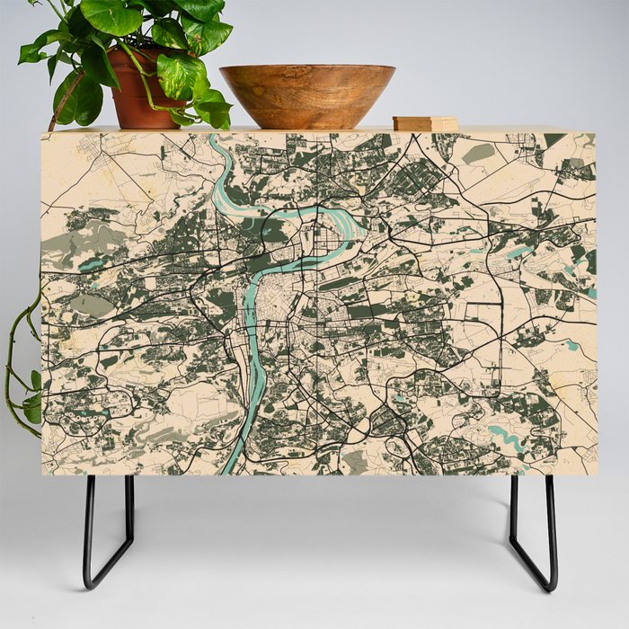 Prague City Map of Czech Republic - Vintage Credenza