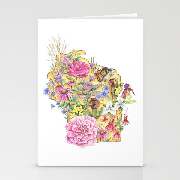 Wisconsin - Floral Watercolor - State of Wisconsin- Wisconsin Art - Wisconsin Flowers - Wisconsin Stationery Cards