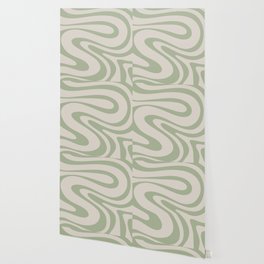 Sage Beige Liquid Swirl 3 Contemporary Abstract Pattern  Wallpaper