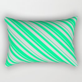 [ Thumbnail: Green & Light Gray Colored Striped/Lined Pattern Rectangular Pillow ]