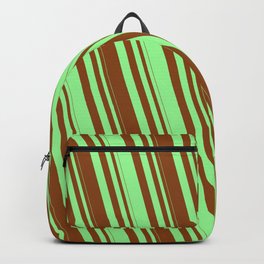 [ Thumbnail: Brown and Green Colored Lined Pattern Backpack ]