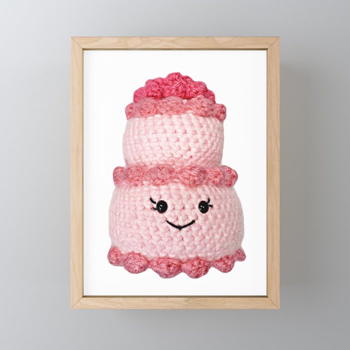 Cute Pink Crochet Cake Amigurumi Framed Mini Art Print