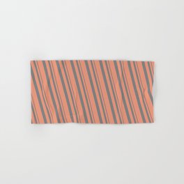 [ Thumbnail: Gray and Dark Salmon Colored Lined Pattern Hand & Bath Towel ]
