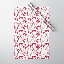 Candy Canes & Bows Wrapping Paper | Sweet Treats, Festive, Christmas Candies, Red, Pattern, White, New Year, Candies, Winter, Candy Cane 