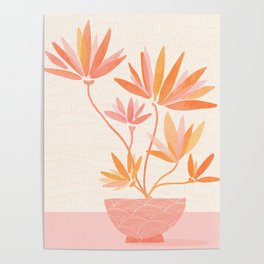 Bonsai Ramen Botanical in Pink and Orange Poster