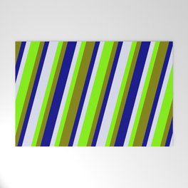 [ Thumbnail: Chartreuse, Green, Dark Blue & Lavender Colored Stripes/Lines Pattern Welcome Mat ]