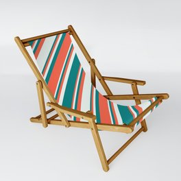 [ Thumbnail: Red, Mint Cream & Teal Colored Lines Pattern Sling Chair ]