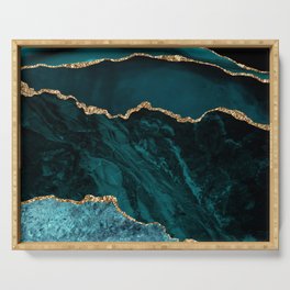 Teal Blue Emerald Marble Landscapes Serving Tray