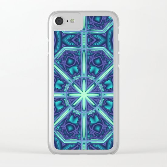 Kaleidoscope abstract in blue, purple and green Clear iPhone Case