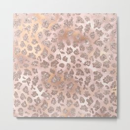 Rosegold Blush Leopard Glitter   Metal Print