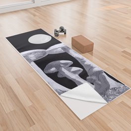 Black White Mushroom Midnight Yoga Towel